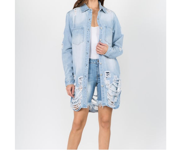 Long Denim Shirt Jacket