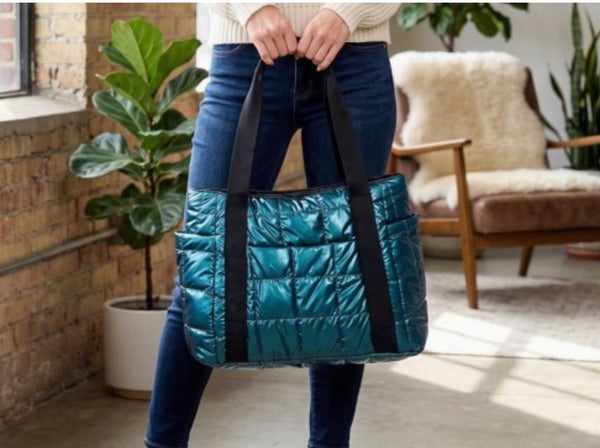 Quilted Metallic Puffy Tote