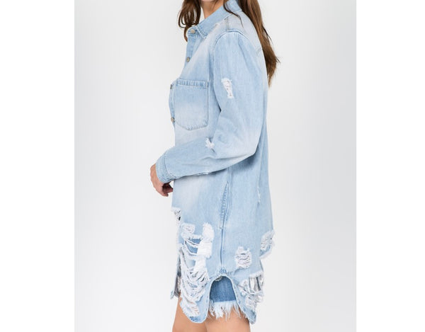 Long Denim Shirt Jacket