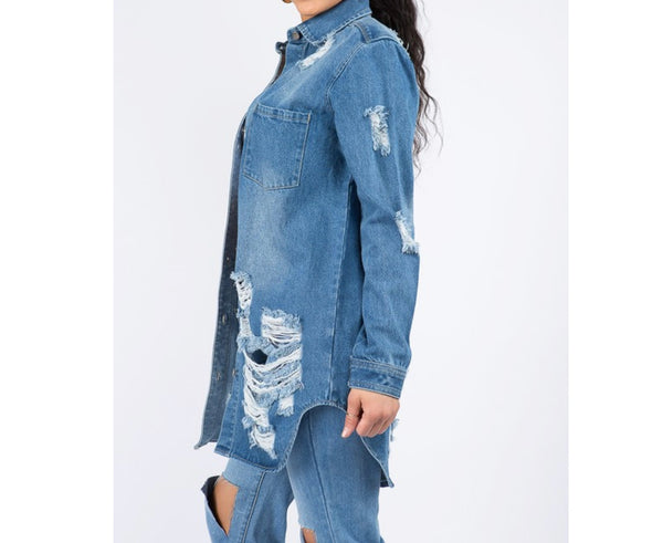 Long Denim Shirt Jacket