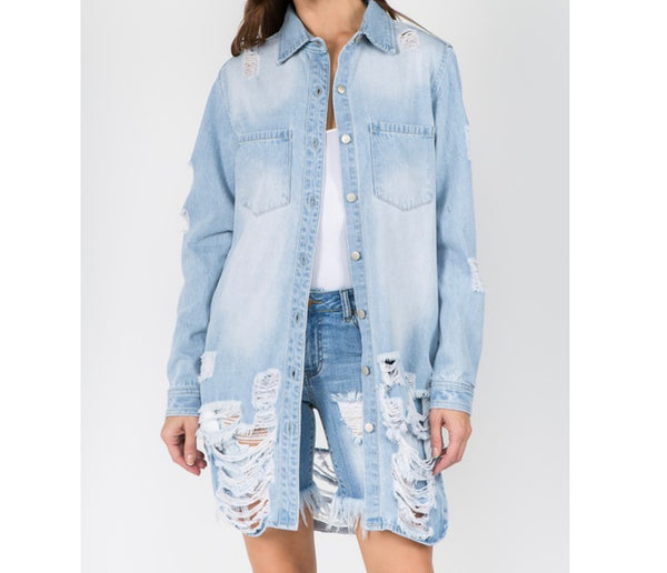 Long Denim Shirt Jacket