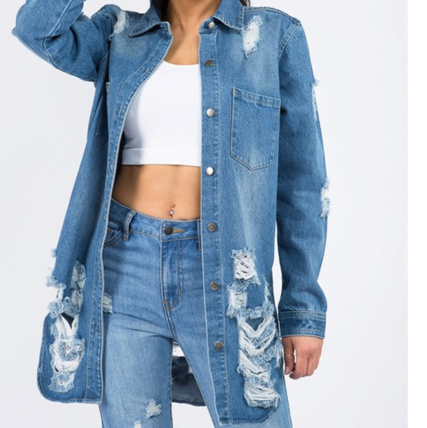 Long Denim Shirt Jacket