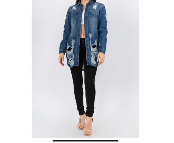 Long Denim Shirt Jacket