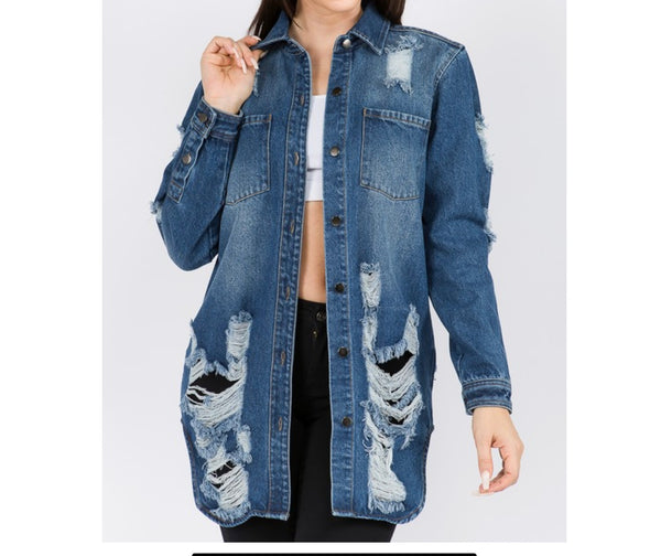 Long Denim Shirt Jacket
