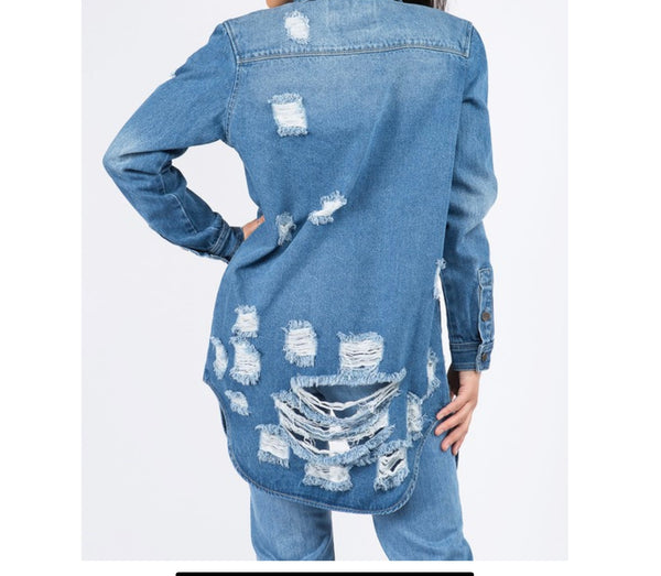 Long Denim Shirt Jacket