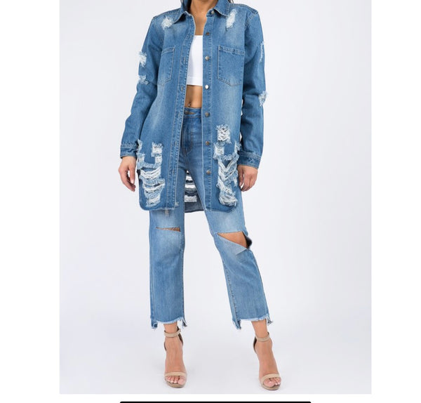 Long Denim Shirt Jacket