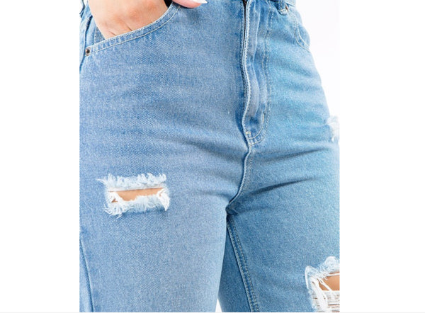High Waist Distressed Wide Leg Jean
