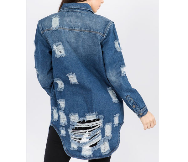 Long Denim Shirt Jacket