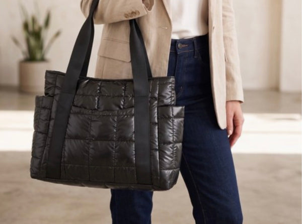 Quilted Metallic Puffy Tote